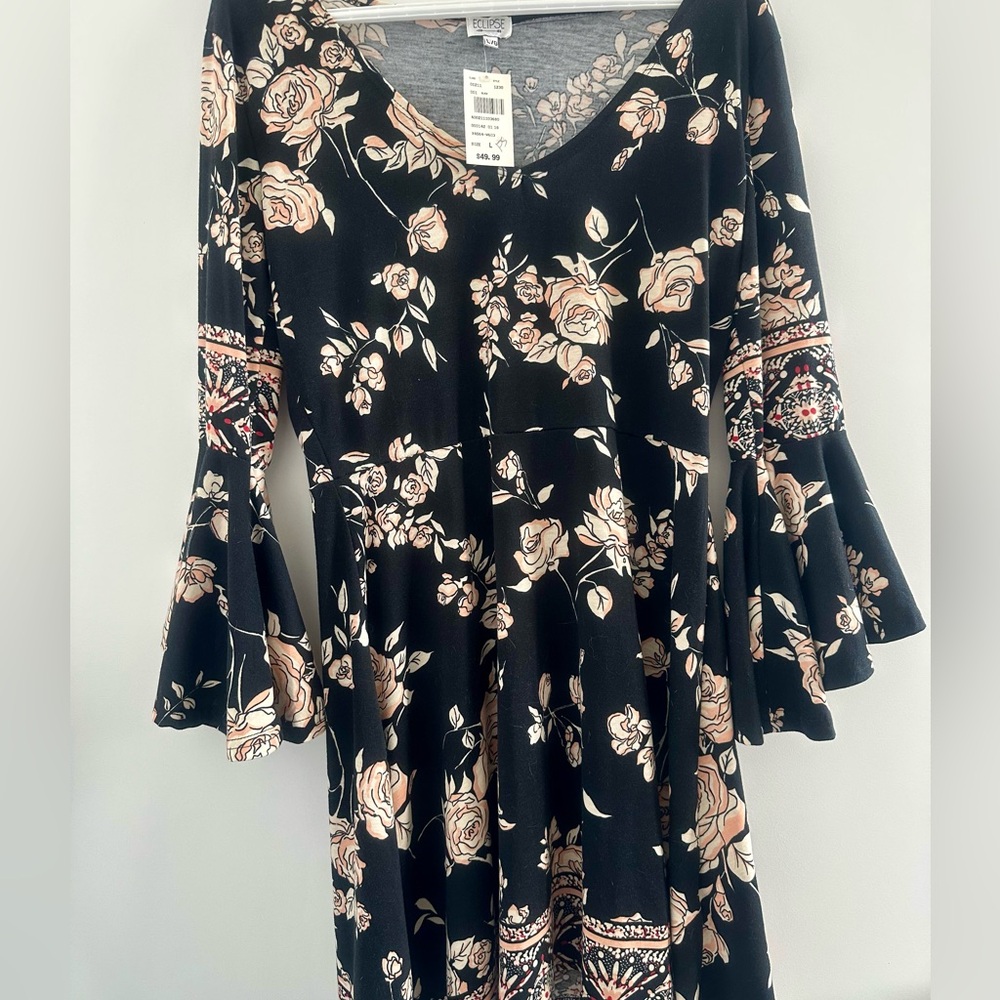Eclipse Black Floral Long Sleeve Dress